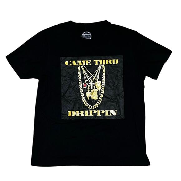 Come Thru Drippin Black Men’s T-Shirt With Gold Words - Picture 1 of 6